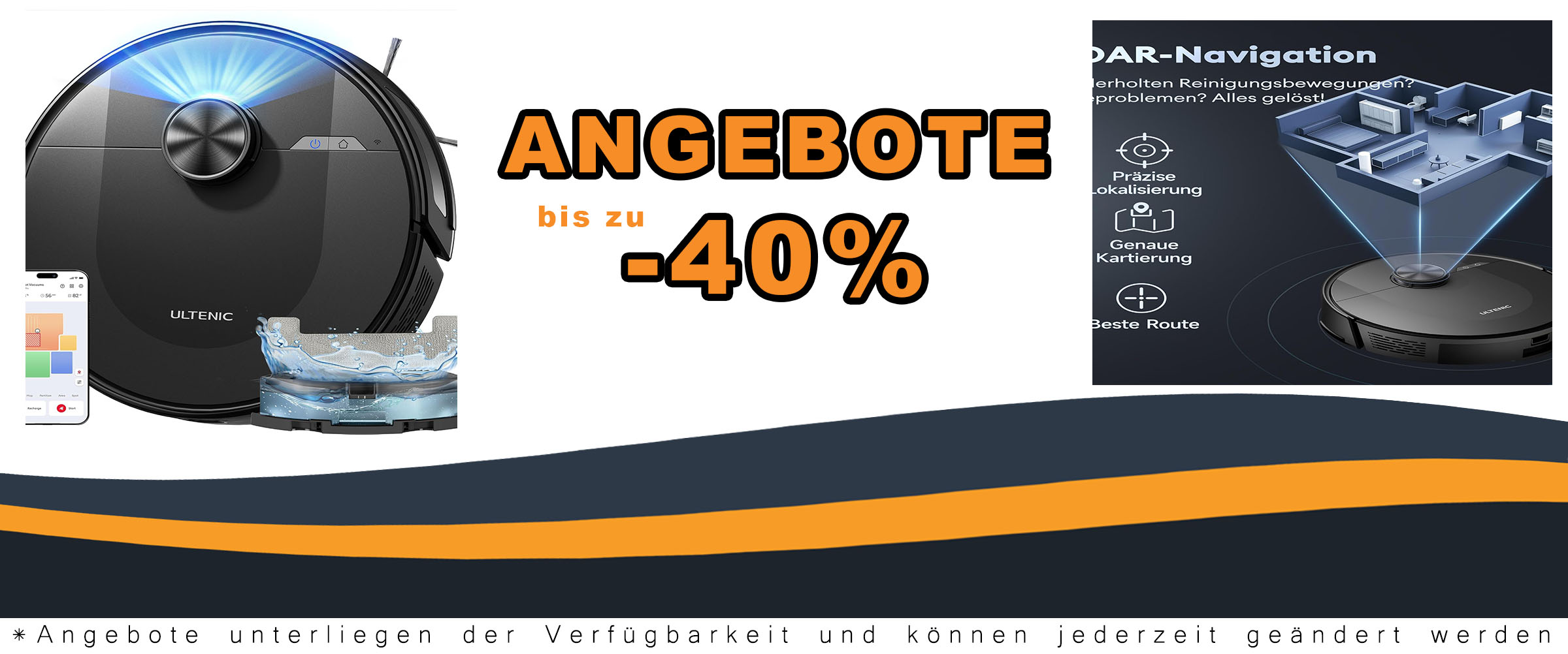 Ultenic D10 Staubsaugerroboter mit Mop-Funktion und LiDAR-Navigation auf einem modernen Holzfußboden, der sauber wischt und saugt.