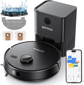 BPMIO Robot Vacuum Cleaner mit Saugstation 3-1, leistungsstarker 5000 Pa Saugleistung, Wischfunktion, 150 Minuten Laufzeit und Alexa/App-Steuerung