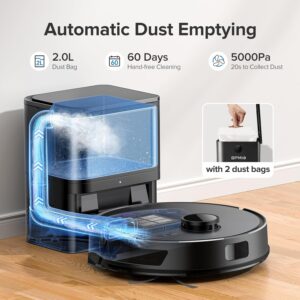 BPMIO Robot Vacuum Cleaner mit Saugstation 3-1, leistungsstarker 5000 Pa Saugleistung, Wischfunktion, 150 Minuten Laufzeit und Alexa/App-Steuerung