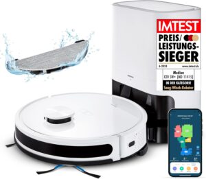 MEDION Robot Vacuum Cleaner X20 SW+ mit Saugstation, Wischfunktion und Laser-Navigation für eine präzise Reinigung