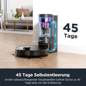 EUREKA E10s DE Vacuum & Mop Robot in Schwarz, Saug- und Wischroboter für gründliche Teppichreinigung und Tierhaarentfernung