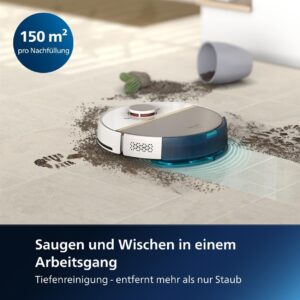 Philips Homerun Series 7000 Vacuum Mop Robot in weiß, ideal für Haustiere und große Flächen