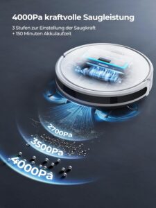 Laresar Clean Robot Vacuum Cleaner, 4000Pa Saugleistung mit Wischfunktion, ideal für Hartböden, Teppiche und Haustiere