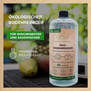 GRASHÜPFER® Robot Mop Cleaner in einer 1000 ml Flasche mit tropischem Fruchtduft und der Markierung "Eco Floor Cleaner"