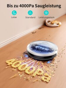 Airzeen Robot Vacuum Cleaner mit Wischfunktion und 4000Pa starker Saugleistung für eine mühelose Reinigung auf harten Böden.